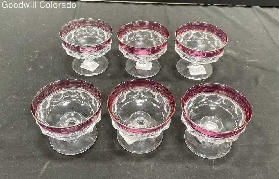 Indiana Glass Ruby Flash Kings Crown Thumbprint Dessert Cups 6pc Set - Image 1 of 4