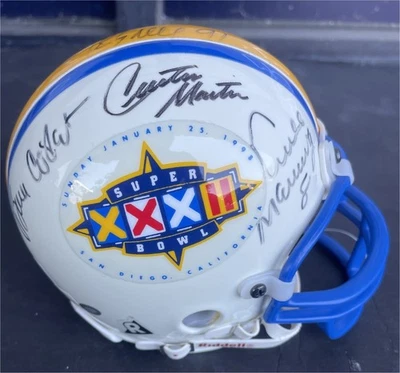 Mini casco autografiado del Super Bowl 32 Archie Manning Boomer Esiason +5 GV541242 Foto 1 de 4