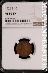 1926-S Lincoln Wheat Cent - NGC VF 30 BN - Scarce  No Reserve  #SLH184 - Picture 1 of 2