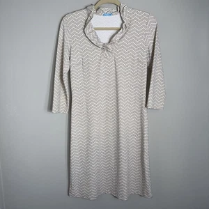 J McLaughlin 3/4 Sleeve Dress-Catalina Cloth-Ruffle Collar-Tan Ivory-Size Small - Picture 1 of 9