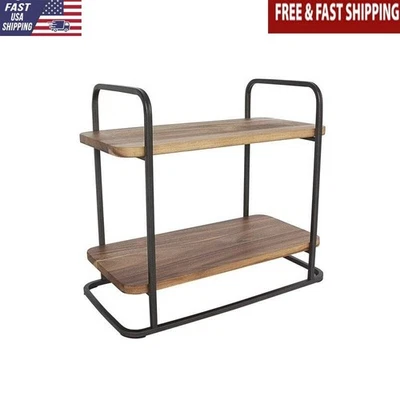 Bandeja de servir industrial fazenda 2 camadas suporte 14,29 x 7,08 madeira cinza novo - Imagem 1 de 4