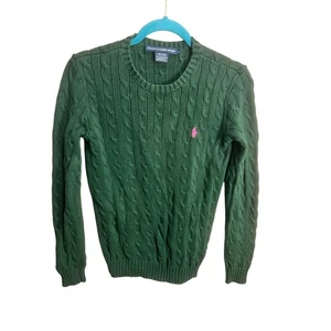 Ralph Lauren Sport Sz M Green Cotton Crew Neck Preppy Long Sleeve Knit Cozy - Picture 1 of 13