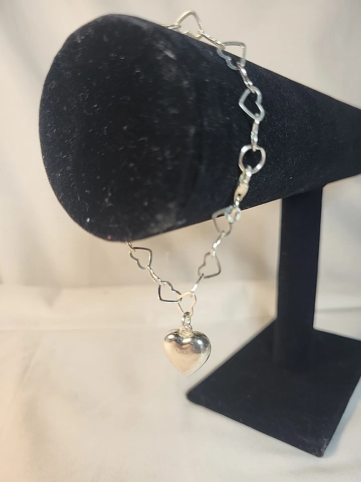 Pulsera Estate de plata de ley con corazón 7,5" Sb#63 Foto 1 de 4