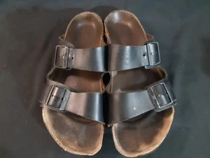 41 Black Leather Worn Birkenstock Sandal Sandel Sandle Thongs BARGAIN - Picture 1 of 11