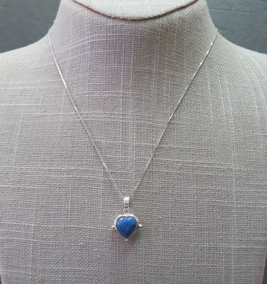 16" 925 Sterling Silver Lapis Lazuli Heart Pendant Box Chain Necklace - Image 1 of 4