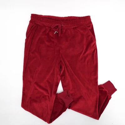 Guess Pants Joggers Womens Large Red Logo Pull On Tapered Velour Pockets - Image 1 of 4