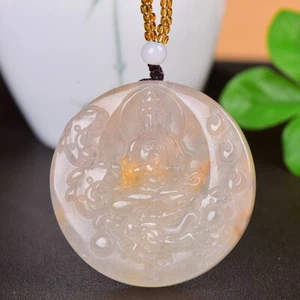 China Jade handgeschnitzt Buddhismus reitender Drache Kwan-yin Guanyin Anhänger金丝玉 - Bild 1 von 6