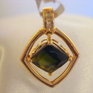 2.48ct Certified Brazilian Green Tourmaline & Diamond Gold Pendant
