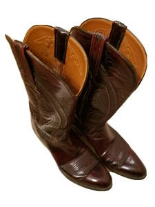 LUCCHESE Goat Skin Oxblood Cordovan Leather Cowboy Boots Sz 10.5 A. Rare. L6630 - Picture 1 of 12