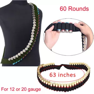 Tactical Shotgun Shells Holder Bandolier 60 Rounds Ammo Belt Hunting 12 20 Gauge - Picture 1 of 12