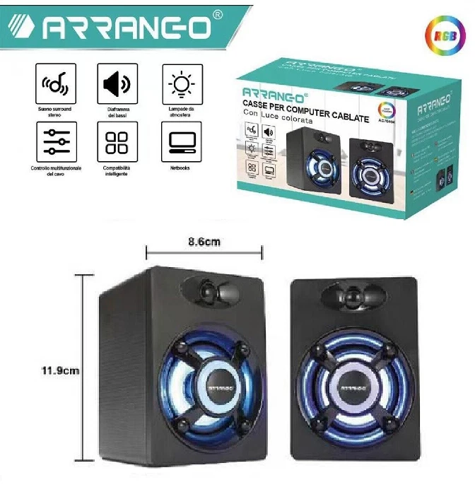 Casse Audio Altoparlanti Stereo per Computer PC Notebook con Cavo USB Luci RGB - Immagine 1 di 1