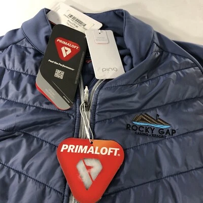 Chaleco acolchado acolchado Ping Primaloft cremallera logotipo chaqueta mujer talla 10 azul nuevo con etiquetas como está Foto 1 de 4