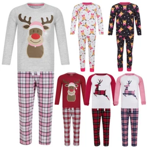 Girl's Christmas Pyjamas Xmas Rudolph Reindeer Cotton Sleepwear Set Top Bottoms - Picture 1 of 33