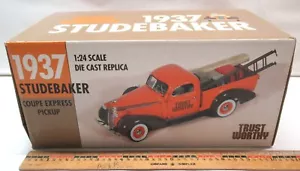 TRUST WORTHY 1937 STUDEBAKER COUPE EXPRESS PICKUP ORANGE 1:24 SCALE - Picture 1 of 14