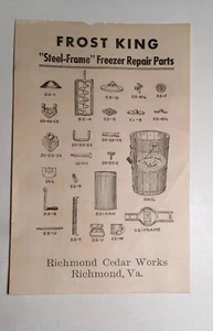 1949 Frost King Steel Frame Freezer Repair Parts List Richmond Cedar Works VA - Picture 1 of 4