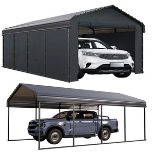 Carport 12x20 ft Heavy Duty Metal Carport Kits Outdoor Shelter Garage w/Sidewall - Picture 1 of 15
