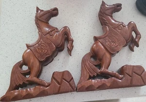 HORSE SHAPED Wood Carved BOOKENDS NICE DECORATIVE PIECES Antique - Picture 1 of 12