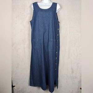 Karen Scott Jumper Maxi Dress Women Large Blue Denim Sleeveless Pockets Modest - Picture 1 of 10