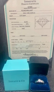 Certified Tiffany & Co. 0.57ct Diamond Platinum Half Bezel Engagement Ring - Picture 1 of 9