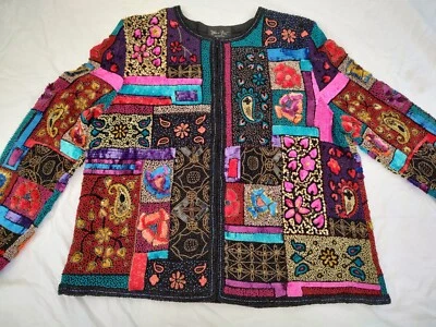 Chaqueta manga larga DIANE FREIS ORIGINAL negra seda con cuentas a mano lentejuelas Foto 1 de 4