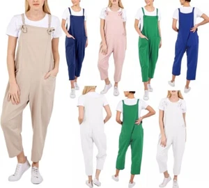 Women Italian Square Neck Tie Up Bib Overalls Jumpsuit Dungarees Romper Playsuit - Picture 1 of 11