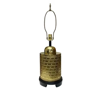 MCM Hollywood Regency Repousse Brass Lamp Intricate Woven Design, Footed Base - Picture 1 of 12