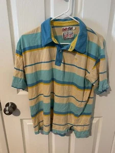Polo originale Duffer of St George a righe blu righe gialle taglia L - Foto 1 di 3