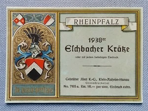 Old Wine Label Sample Label 1938 Eschbacher Krätze Rheinpfalz - Picture 1 of 2