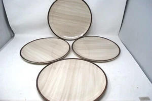 (4) Platos de cena de melamina bronceada marfil 11" rústico borde marrón patrón estriado Usado en excelente condición - Imagen 1 de 5