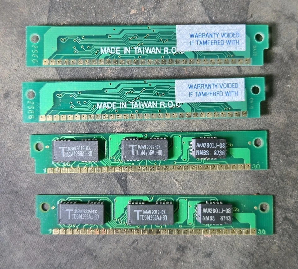 4x 256KB 30-Pin  Memory SIMMs 1MB Set RAM Apple, SE, Atari, PC, - Image 1 of 4
