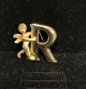 Vintage Initial Pin Brooch Gold Tone Letter R with Angel - Picture 1 of 4
