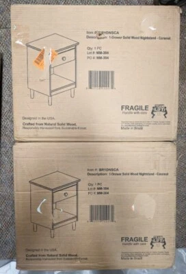 Mesita de noche de dormitorio Mid-Century de madera maciza con 1 cajón en caramelo (juego de 2) Foto 1 de 3