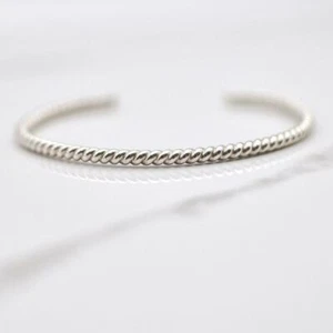 Fine Steel Wire Rope Design In High Polish 10K White Gold Women's Cuff Bracelets - Picture 1 of 3