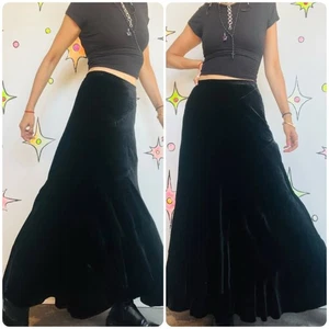 Vintage Y2K Black Velvet Maxi Skirt | Fairy Grunge Whimsy Goth | Size 4 - Bild 1 von 8