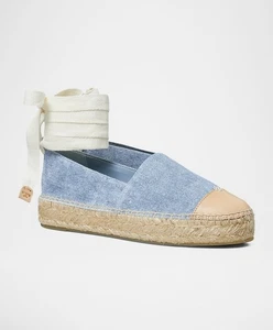 Tory Burch Bi-Color Denim Ankle Wrap Cap Toe Espadrille Size 10 New - Picture 1 of 8