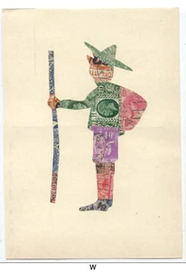 STAMP ART COLLAGE - HIKER with HIKING STICK Vintage Postcard - Picture 1 of 2