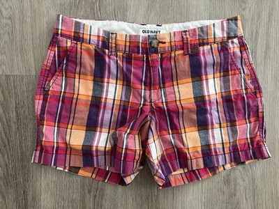 Pantalones Cortos Old Navy Talla 4 Algodón Colorido Y2K A Cuadros Rosa Púrpura Naranja Preppy Foto 1 de 4