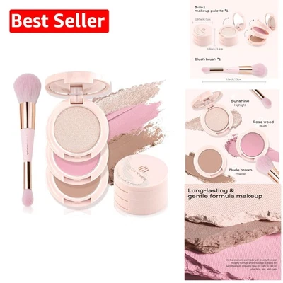 All-in-One Makeup Kit: Blush, Contour, & Highlighter Palette with Brush & Mirror - Image 1 of 4