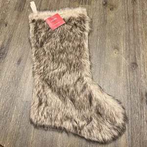 Calza Natalizia At Home Homespun Holiday Pelliccia Ecopelliccia Beige Marrone Nuova con etichette C1 - Foto 1 di 4