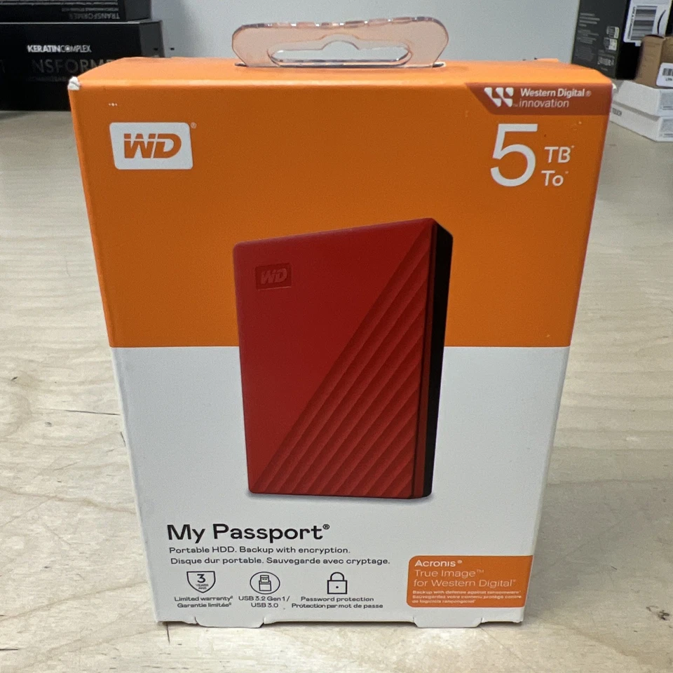 WD My Passport 5TB 2.5” Portable External HDD Red