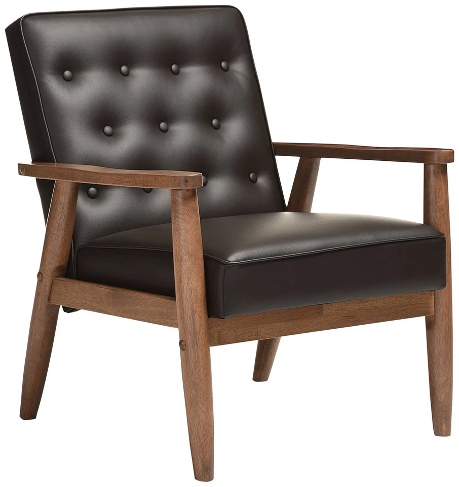 Sillón acolchado Sorrento marrón oscuro de cuero sintético Foto 1 de 1