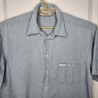 Guess Jeans USA Shirt Mens XL Blue Short Sleeve Button Front Chambray Striped - Image 1 of 4