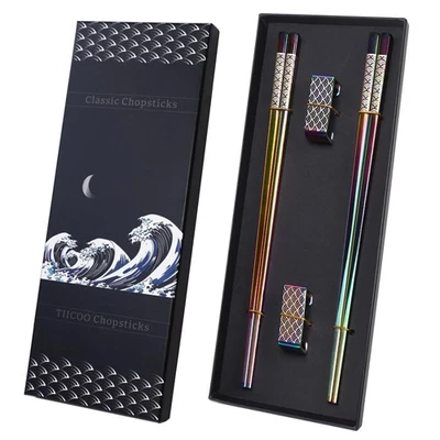 Metal Chopsticks Reusable 2 Pairs Titanium Plated Stainless Steel18/8 Chopsti... - Image 1 of 4