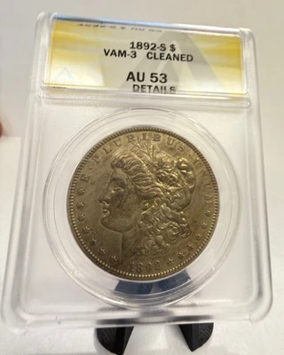1892-S $1 Morgan VAM-3 (Far-Date) AU-53 Super Toned Cleaned - Image 1 of 4