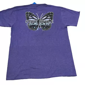 Surf Style Clearwater Beach Florida T-shirt Men L Purple Butterfly 2 Side T - Picture 1 of 9