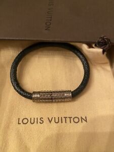 AUTH LOUIS VUITTON M6626E DIGIT DAMIER Graphite Bracelet Black Silver 19cm RECPT