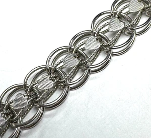Vintage Sterling Silver Heart Double Loop Circle 13mm Wide 7" Charm Bracelet - Picture 1 of 6