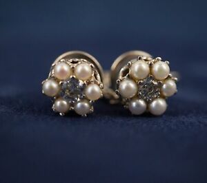 14k White Gold Diamond-Pearl Tie Tac & Lapel Pin Set of Two - Free Shipping USA