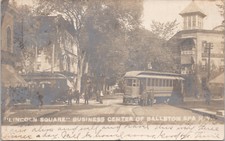 Balston Spa, NY,  Trolley, Downtown, Lincoln Square, Saratoga Cty Postcard, RPPC