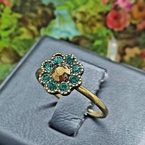 Michal Negrin Ring Royal Green Dainty Signed Romantic & Swarovski Crystals Gift
